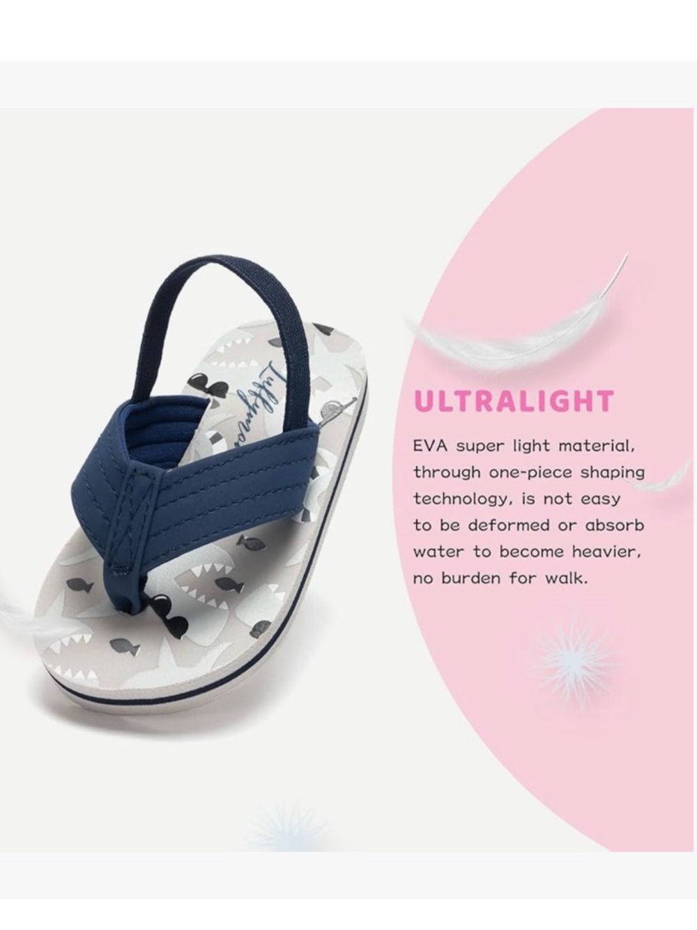 Toddler Navy Shark Print Backstrap Flip Flops - Picture 6 of 11